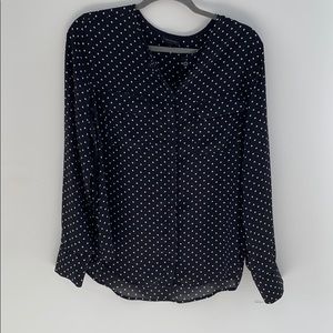 Long Sleeve Satin Polka Dot Top